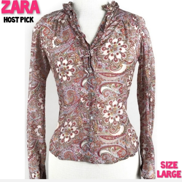 Zara Tops - Zara Top Paisley Print Ruffle Shell Button Up Size Large